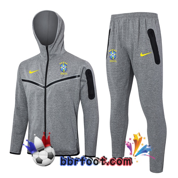 Survetement Foot - Sweat A Capuche Bresil Gris 2024/2025