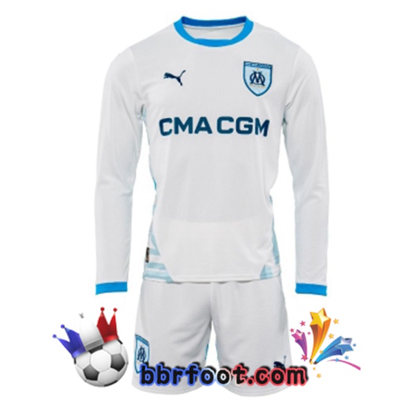 Maillot Foot Marseille OM Enfant Domicile Manche longue Blanc 2024/2025