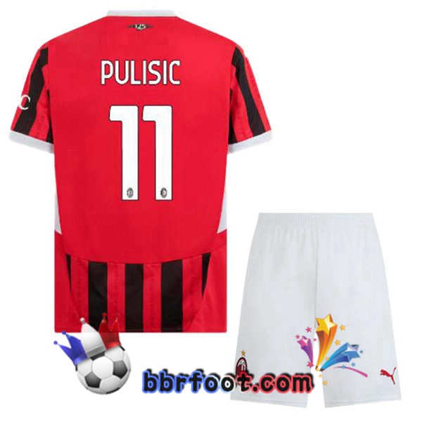 Maillot Foot AC Milan (Pulisic 11) Enfant Domicile Rouge Noir 2024/2025