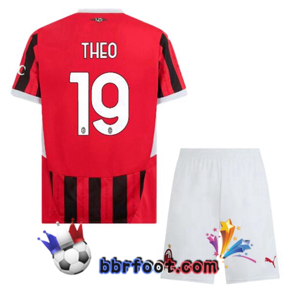 Maillot Foot AC Milan (THEO 19) Enfant Domicile Rouge Noir 2024/2025 Maillot Foot AC Milan (THEO 19) Enfant Domicile Rouge Noir 2024/2025