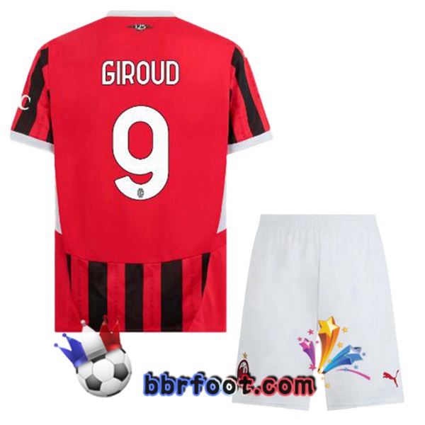 Maillot Foot AC Milan (Giroud 9) Enfant Domicile Rouge Noir 2024/2025