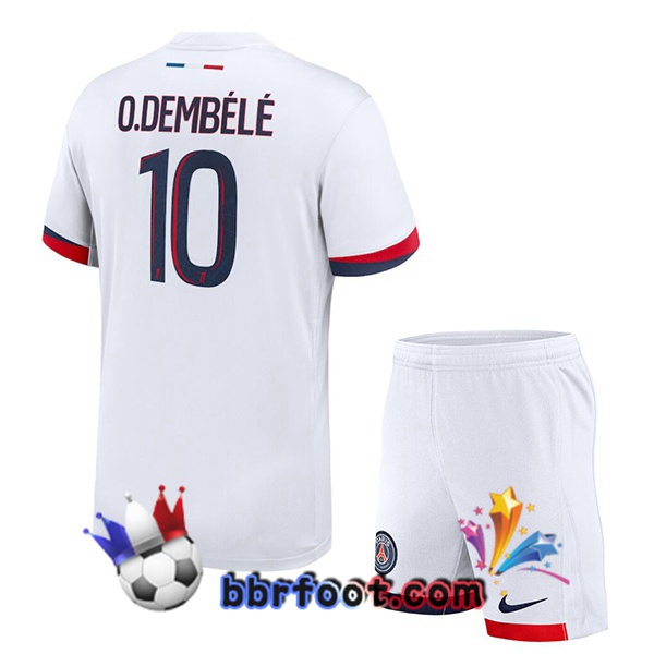 Maillot Foot Paris PSG (O.Dembélé 10) Enfant Exterieur Blanc 2024/2025