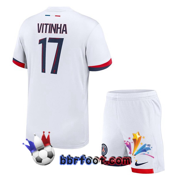 Maillot Foot Paris PSG (Vitinha 17) Enfant Exterieur Blanc 2024/2025