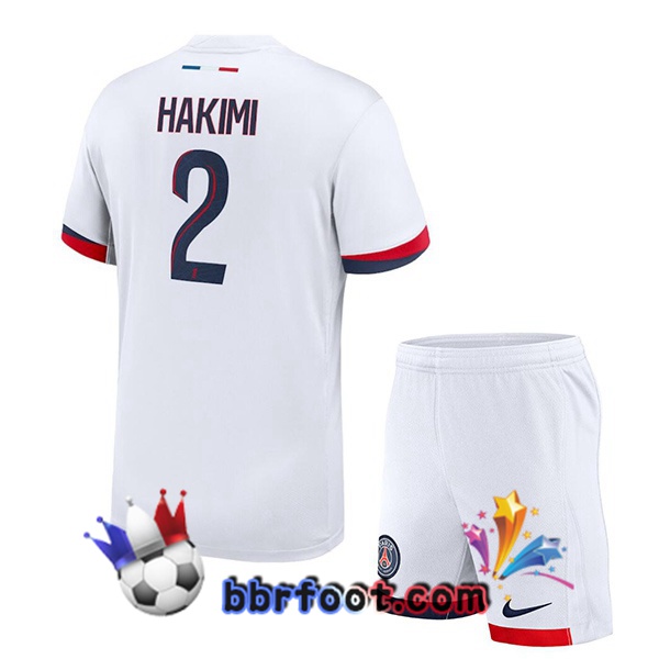 Maillot Foot Paris PSG (Hakimi 2) Enfant Exterieur Blanc 2024/2025 Maillot Foot Paris PSG (Hakimi 2) Enfant Exterieur Blanc 2024/2025