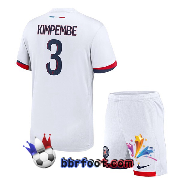 Maillot Foot Paris PSG (Kimpembe 3) Enfant Exterieur Blanc 2024/2025