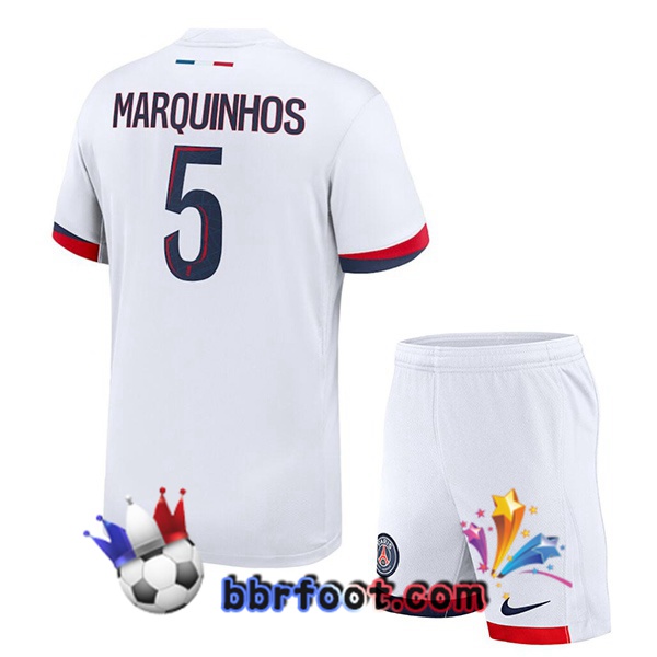 Maillot Foot Paris PSG (Marquinhos 5) Enfant Exterieur Blanc 2024/2025