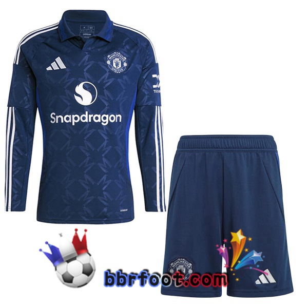 Maillot Foot Manchester United Enfant Exterieur Manche longue Bleu 2024/2025