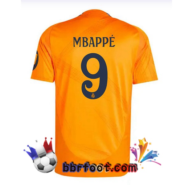Maillot Foot Real Madrid (Mbappé 9) Exterieur Orange 2024/2025