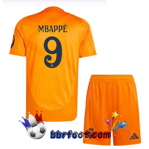 Maillot Foot Real Madrid (Mbappé 9) Enfant Exterieur Orange 2024/2025
