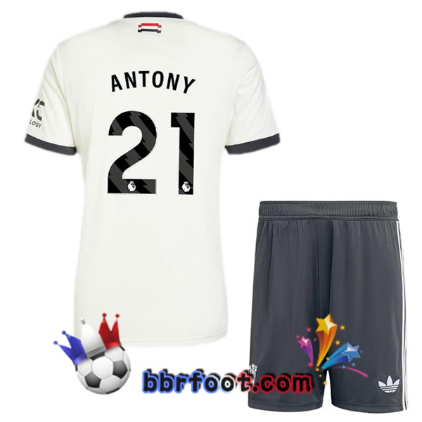 Maillot Foot Manchester United (Antony 21) Enfant Third Blanc 2024/2025