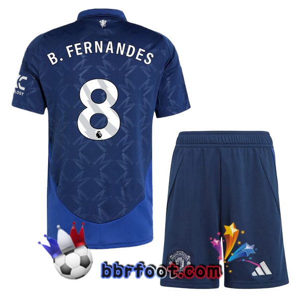 Maillot Foot Manchester United (B.Fernandes 8) Enfant Exterieur Bleu 2024/2025