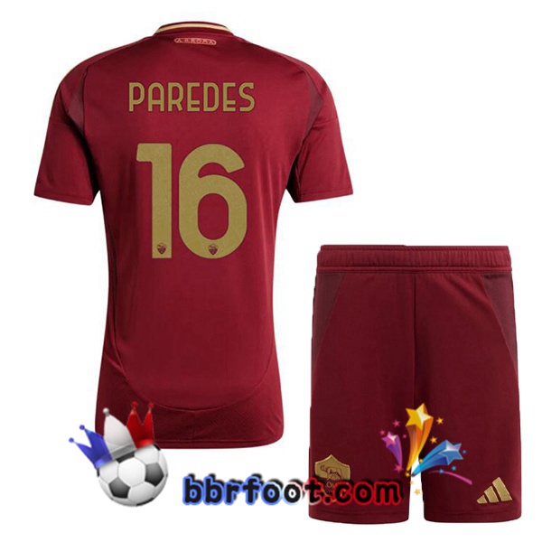 Maillot Foot AS Roma (PAREDES 16) Enfant Domicile Rouge 2024/2025
