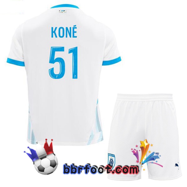 Maillot Foot Marseille OM (KONÉ 51) Enfant Domicile Blanc 2024/2025