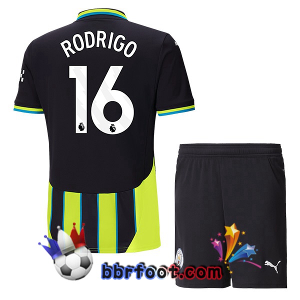Maillot Foot Manchester City (Rodrigo 16) Enfant Exterieur Vert Noir 2024/2025