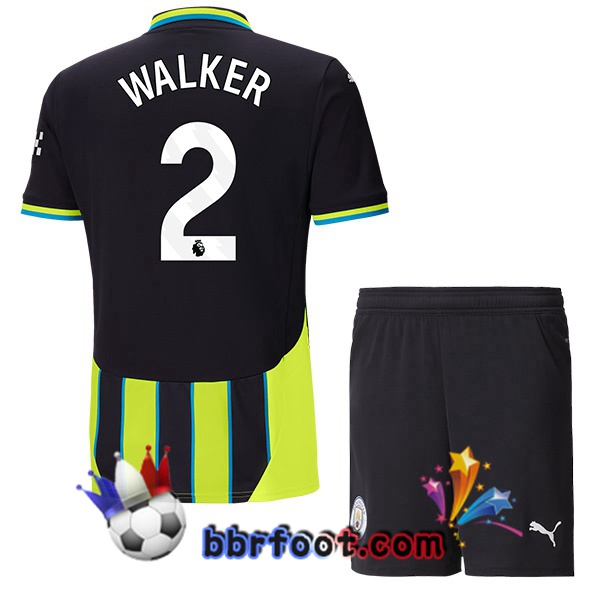 Maillot Foot Manchester City (Kyle Walker 2) Enfant Exterieur Vert Noir 2024/2025