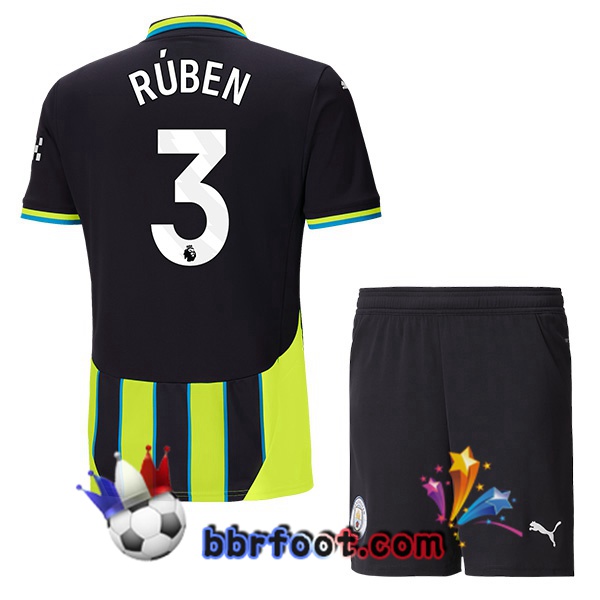 Maillot Foot Manchester City (Ruben Dias 3) Enfant Exterieur Vert Noir 2024/2025