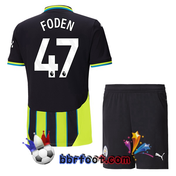 Maillot Foot Manchester City (Phil Foden 47) Enfant Exterieur Vert Noir 2024/2025