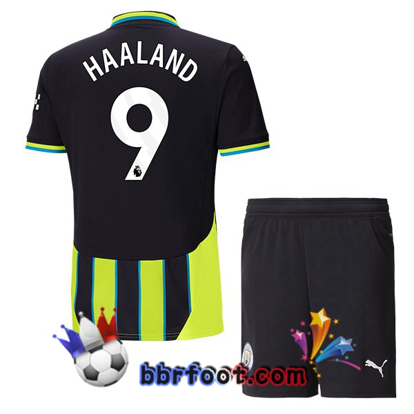 Maillot Foot Manchester City (Erling Haaland 9) Enfant Exterieur Vert Noir 2024/2025