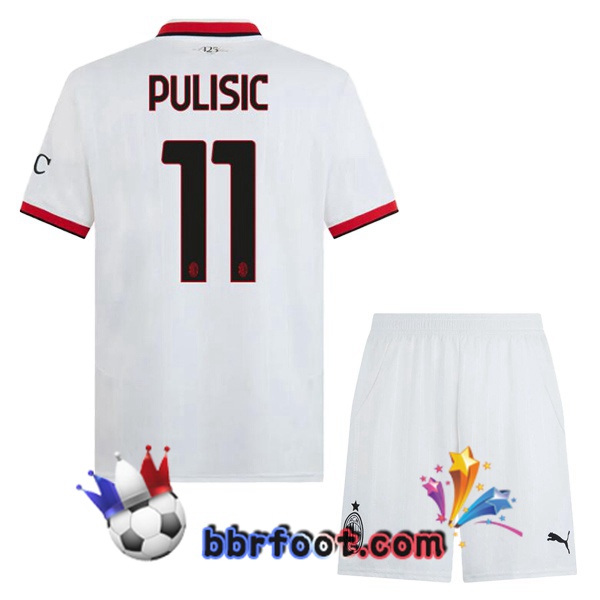 Maillot Foot AC Milan (Pulisic 11) Enfant Exterieur Blanc 2024/2025