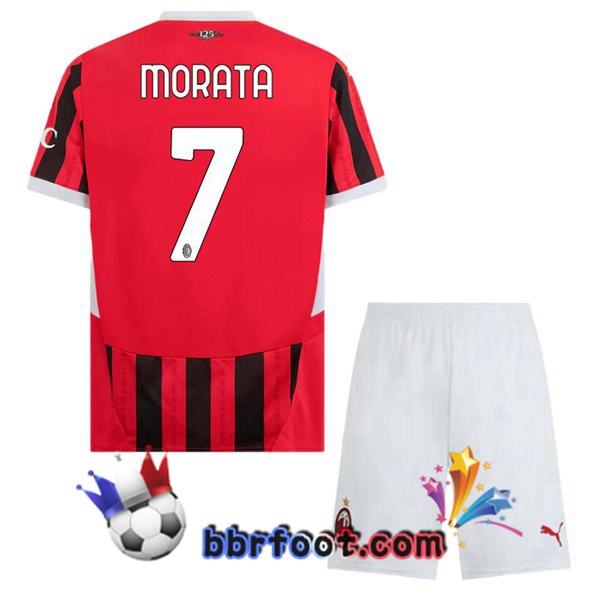 Maillot Foot AC Milan (Morata 7) Enfant Domicile Rouge Noir 2024/2025