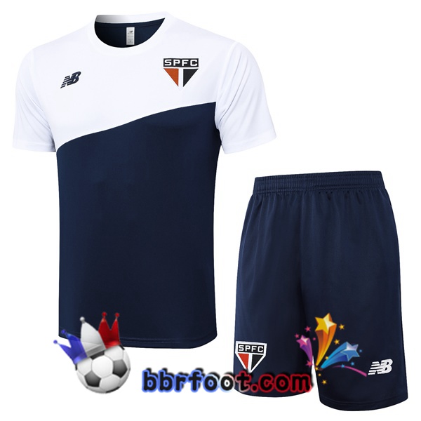 Ensemble Training T-Shirts Sao Paulo FC + Shorts Blanc Bleu Royal 2024/2025