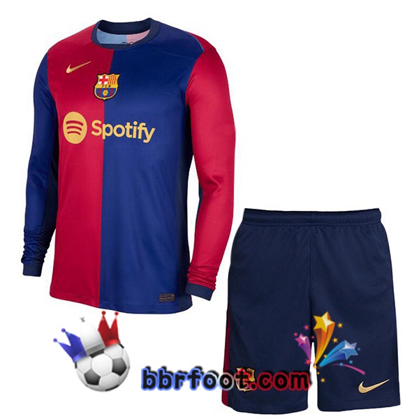 Maillot Foot FC Barcelone Enfant Domicile Manche Longue Bleu Rouge 2024/2025
