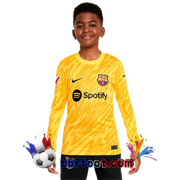 Maillot Foot FC Barcelone Enfant Gardien de but Manche Longue Spotify Jaune 2024/2025
