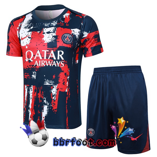 Ensemble Training T-Shirts Paris PSG + Shorts Bleu Royal Rouge 2024/2025 Ensemble Training T-Shirts Paris PSG + Shorts Bleu Royal Rouge 2024/2025