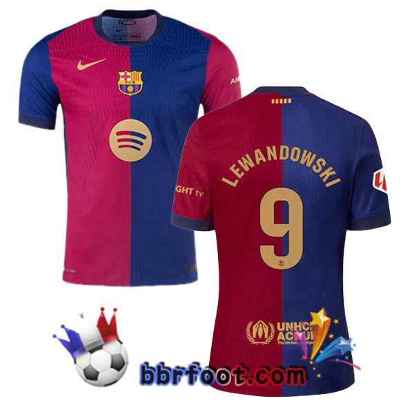 Maillot Foot FC Barcelone (LEWANDOWSKI 9) Domicile Bleu Rouge 2024/2025