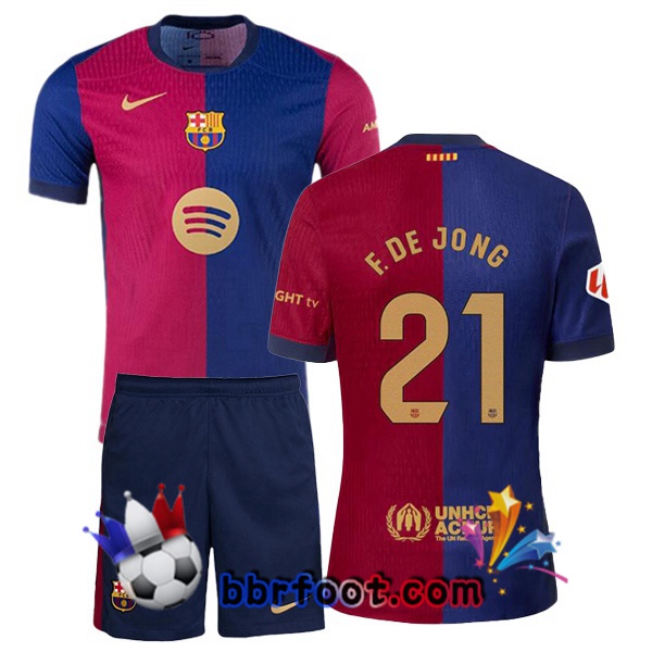 Maillot Foot FC Barcelone (F. DE JONG 21) Enfant Domicile Bleu Rouge 2024/2025