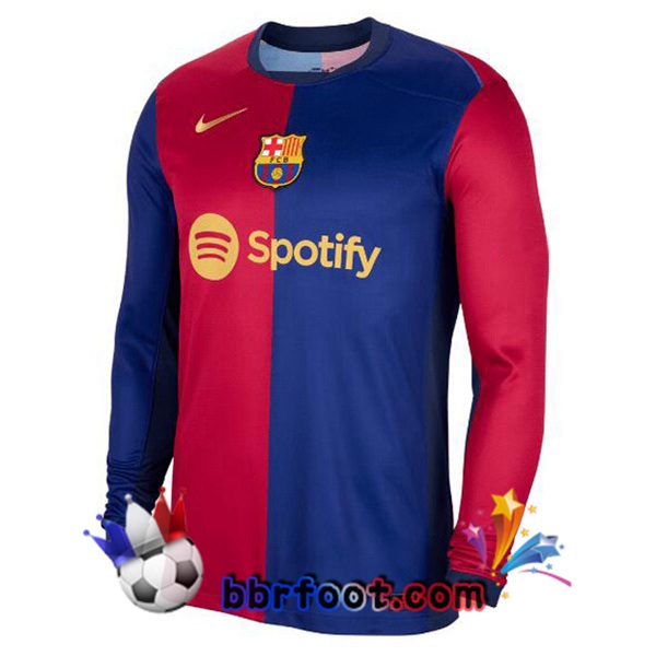 Maillot Foot FC Barcelone Domicile Spotify Manche Longue Bleu Rouge 2024/2025