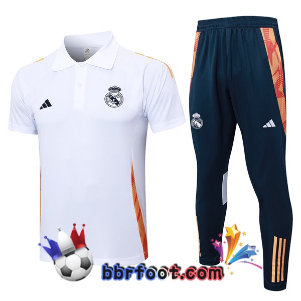 Polo Foot Real Madrid + Pantalon Blanc 2024/2025 Polo Foot Real Madrid + Pantalon Blanc 2024/2025