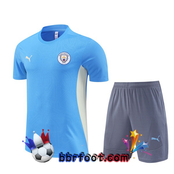 Ensemble Training T-Shirts Manchester City + Shorts Bleu 2024/2025