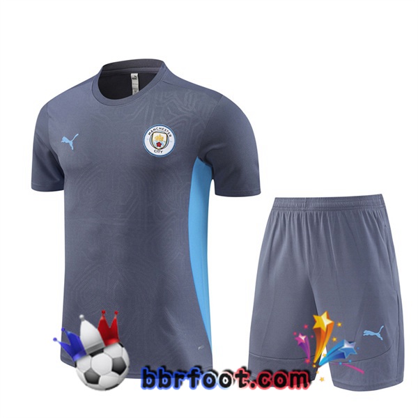 Ensemble Training T-Shirts Manchester City + Shorts Gris 2024/2025