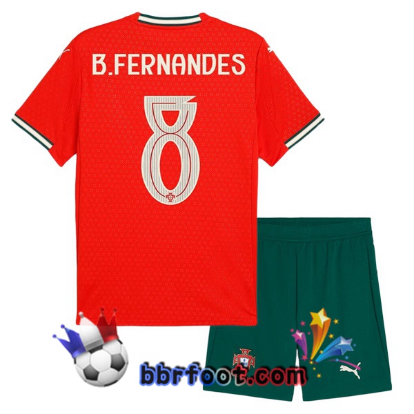 Maillots Equipe De Portugal (B. FERNANDES 8) Enfant Domicile Rouge 2025/2026