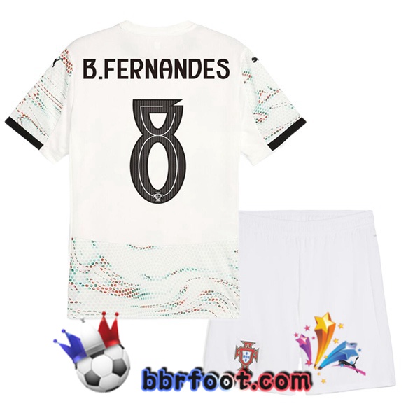 Maillots Equipe De Portugal (B. FERNANDES 8) Enfant Exterieur Blanc 2025/2026
