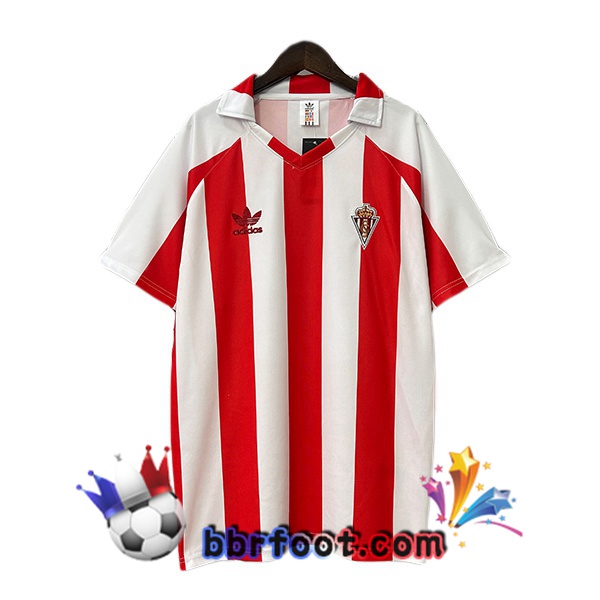 Maillot Foot Sporting Gijon Retro Domicile Blanc Rouge 1986-1987
