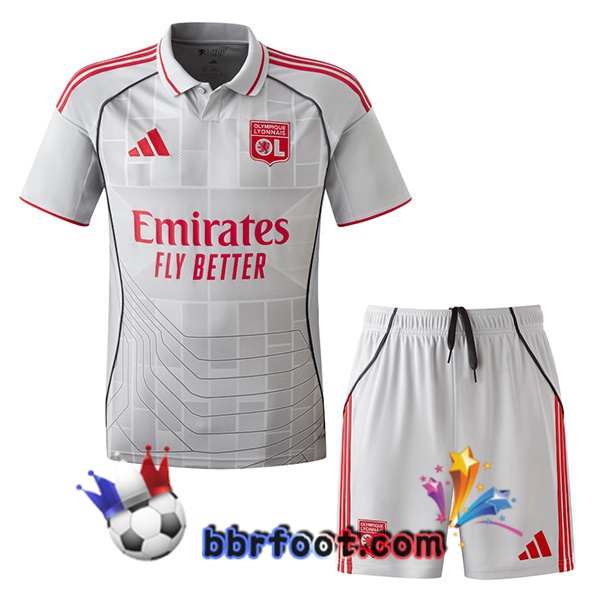 Maillot Foot Lyon OL Enfant Third Gris 2025/2026 Maillot Foot Lyon OL Enfant Third Gris 2025/2026
