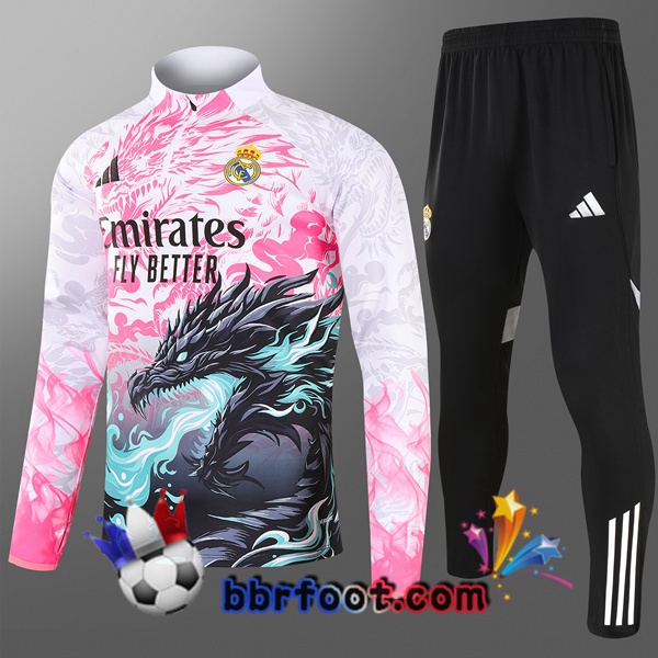 Survetement Foot Real Madrid Enfant Rose Blanc 2025/2026 Survetement Foot Real Madrid Enfant Rose Blanc 2025/2026
