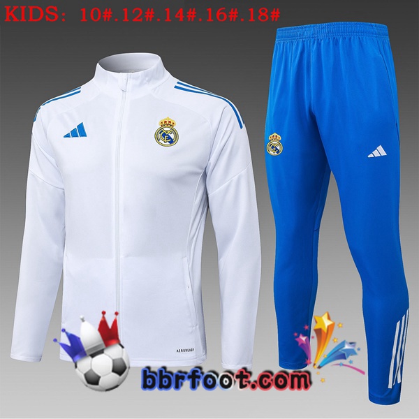 Survetement Foot - Veste Real Madrid Enfant Blanc 2025/2026 Survetement Foot - Veste Real Madrid Enfant Blanc 2025/2026