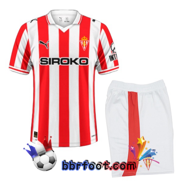 Maillot Foot Sporting Gijon Enfant Domicile Rouge Blanc 2025/2026