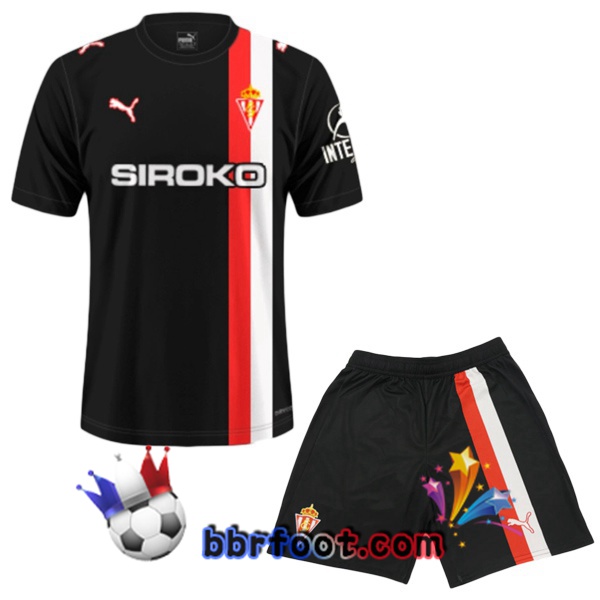 Maillot Foot Sporting Gijon Enfant Exterieur Noir 2025/2026 Maillot Foot Sporting Gijon Enfant Exterieur Noir 2025/2026