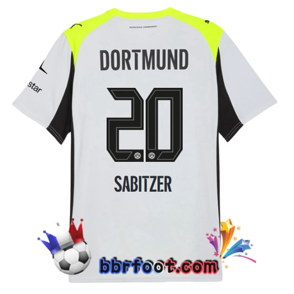 Maillot Foot Dortmund BVB (Sabitzer 20) Exterieur Gris Vert 2025/2026 Maillot Foot Dortmund BVB (Sabitzer 20) Exterieur Gris Vert 2025/2026
