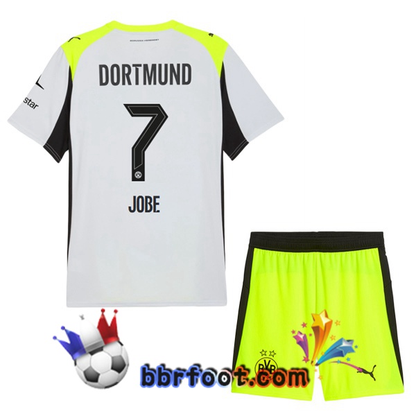 Maillot Foot Dortmund BVB (Jobe 7) Enfant Exterieur Gris Vert 2025/2026 Maillot Foot Dortmund BVB (Jobe 7) Enfant Exterieur Gris Vert 2025/2026