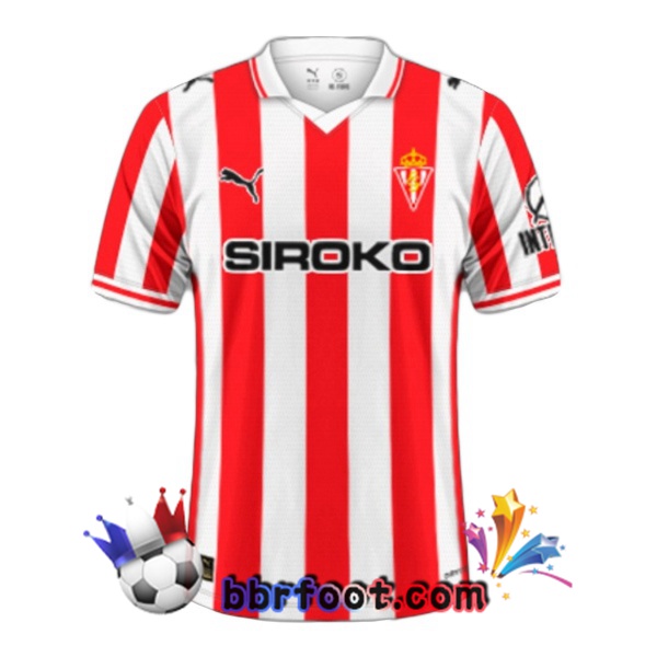 Maillot Foot Sporting Gijon Domicile Rouge Blanc 2025/2026 Maillot Foot Sporting Gijon Domicile Rouge Blanc 2025/2026