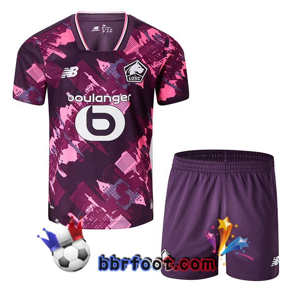 Maillot Foot Lille OSC Enfant Quatrieme Pourpre 2025/2026 Maillot Foot Lille OSC Enfant Quatrieme Pourpre 2025/2026
