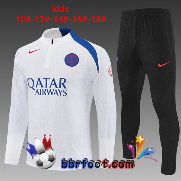 Survetement Foot Paris PSG Enfant Blanc 2025/2026 Survetement Foot Paris PSG Enfant Blanc 2025/2026