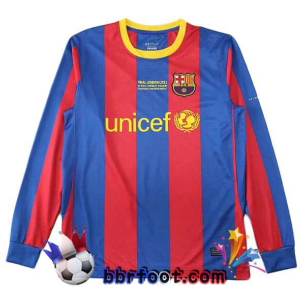Maillot Foot FC Barcelone Retro Domicile Manche Longue Bleu Rouge 2010-2011