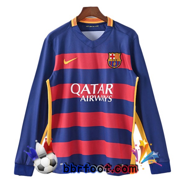 Maillot Foot FC Barcelone Retro Domicile Manche Longue Bleu Rouge 2015-2016