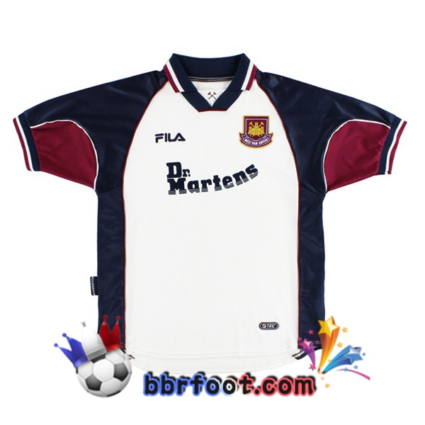 Maillot Foot West Ham United Retro Exterieur Blanc Noir 1999-2001 Maillot Foot West Ham United Retro Exterieur Blanc Noir 1999-2001
